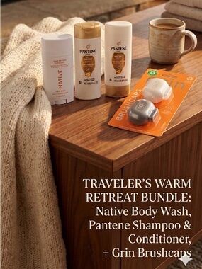 Traveler Pantene Shampoo & Conditioner + Native Body Wash + Grin Brushcaps